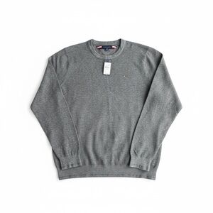 New Gray Tommy Hilfiger Cotton Blend Knit Crewneck Sweater For Men With Tag